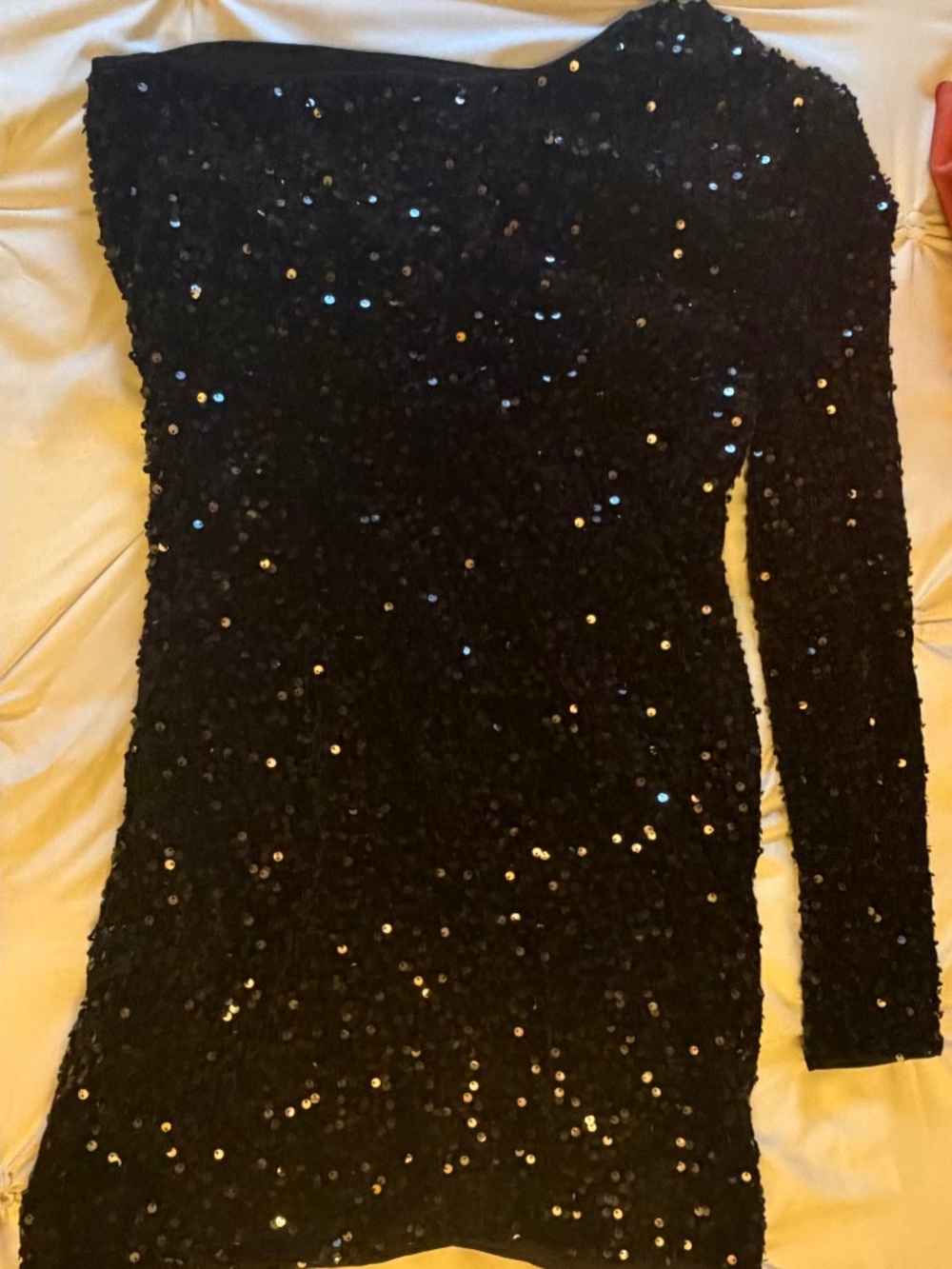 Black Sequin One-Shoulder Dress Size L – Sparkly Party Evening